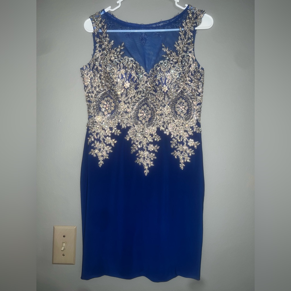 Elegant Blue Embellished Evening Dress
